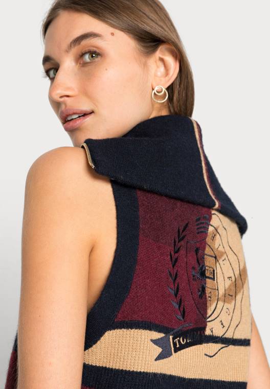 סמל מגשר אפוד עם רוכסן רגיל NX208377 חום/בז'/אדום Tommy Hilfiger