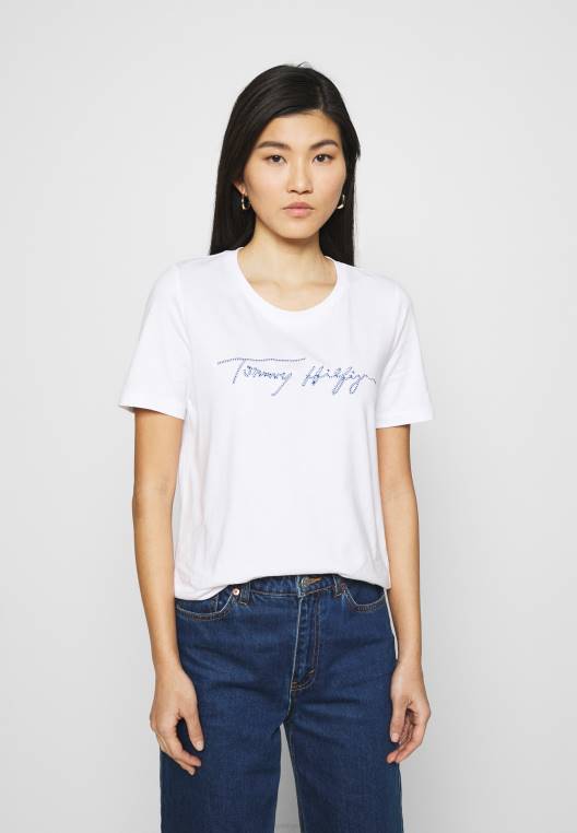 חולצת טריקו רגילה עם הדפסי טי פתוח NX208419 לבן Tommy Hilfiger