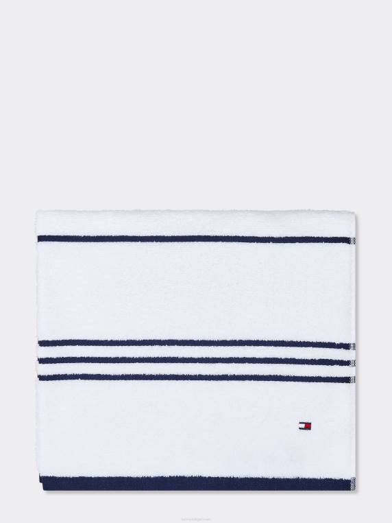 מגבת אמבטיה מודרנית עם פסים אמריקאים NX2084 לבן Tommy Hilfiger