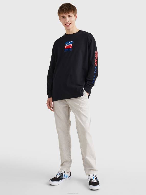 חולצת טי רקמת לוגו עם שרוול ארוך NX20852 שָׁחוֹר Tommy Hilfiger