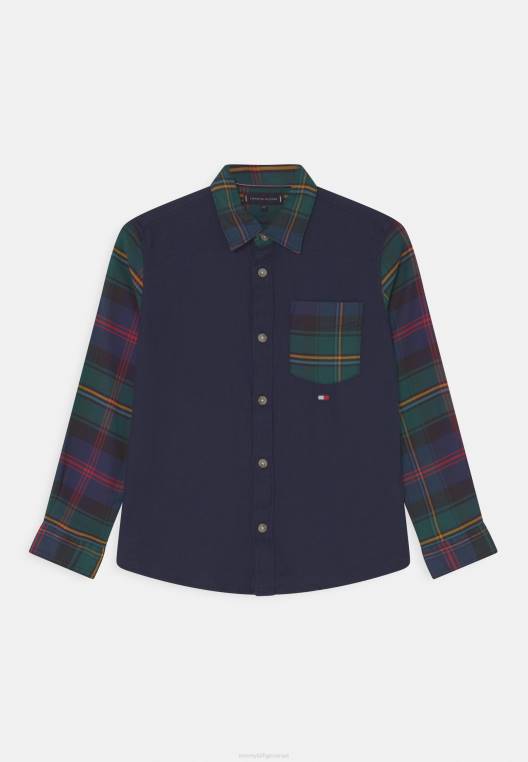 חולצה משובצת מעורבת NX208566 דמדומים חיל הים/ירוק סימון Tommy Hilfiger