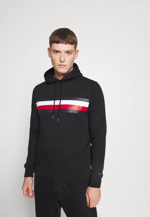 סווטשירט קפוצ'ון עם פסים גלובליים NX208592 שָׁחוֹר Tommy Hilfiger