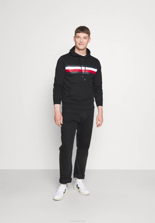 סווטשירט קפוצ'ון עם פסים גלובליים NX208592 שָׁחוֹר Tommy Hilfiger