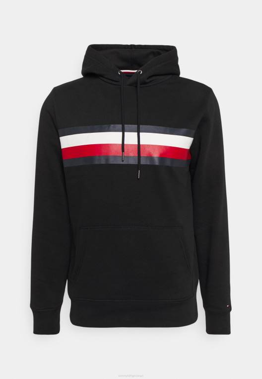 סווטשירט קפוצ'ון עם פסים גלובליים NX208592 שָׁחוֹר Tommy Hilfiger