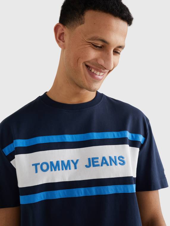 חולצת טי מכותנה אורגנית עם פס לוגו NX20877 צי הדמדומים Tommy Hilfiger