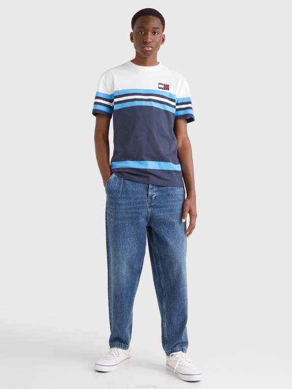 חולצת טריקו מכותנה אורגנית בפס תג NX20881 דמדומים נייבי/כחול מהפנט Tommy Hilfiger