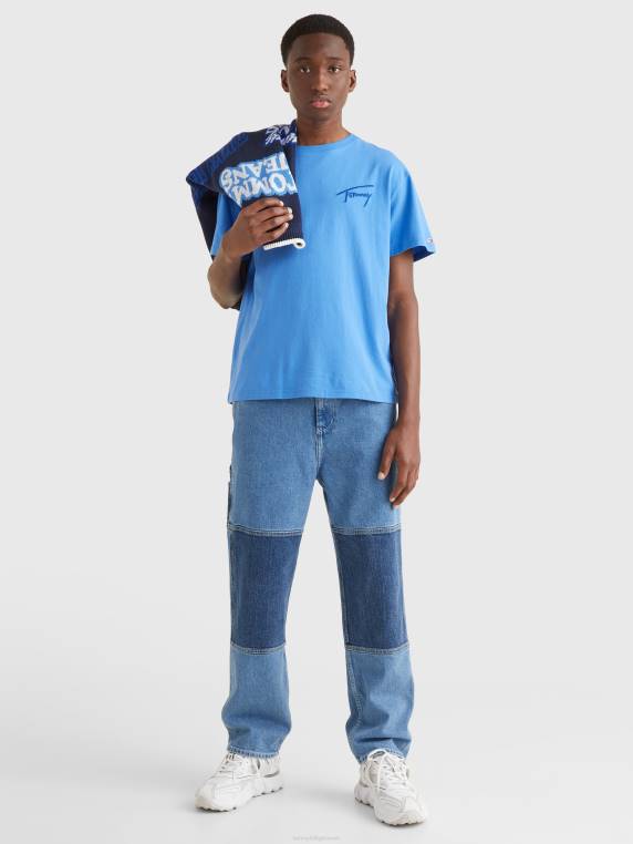 חולצת טריקו מכותנה ממוחזרת לוגו חתימה NX20890 כחול מהפנט Tommy Hilfiger