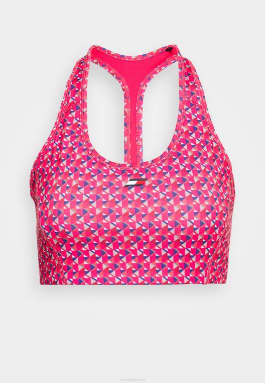 חזיית רייסר בעוצמה בינונית חזיית ספורט תמיכה בינונית NX208921 אי קטן גיאוגרפי ורוד Tommy Hilfiger