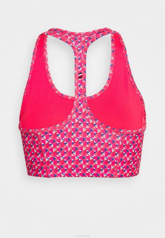 חזיית רייסר בעוצמה בינונית חזיית ספורט תמיכה בינונית NX208921 אי קטן גיאוגרפי ורוד Tommy Hilfiger