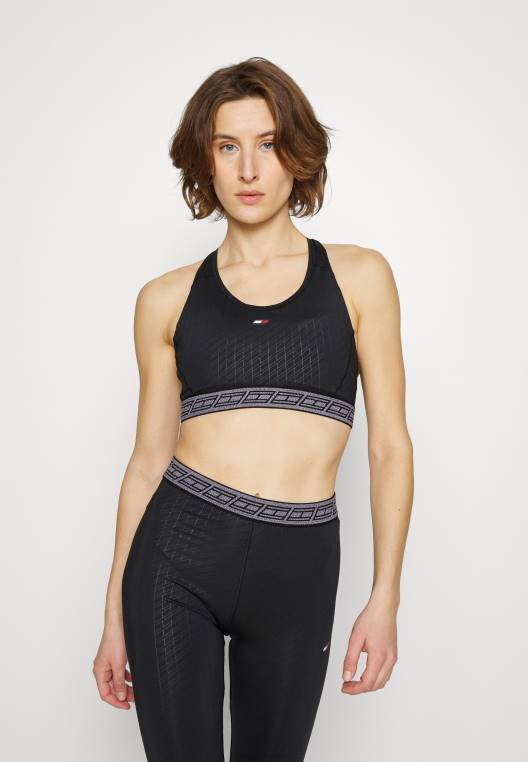 חזיית ספורט חזיית רייסר מובלטת בעוצמה בינונית NX208962 שָׁחוֹר Tommy Hilfiger