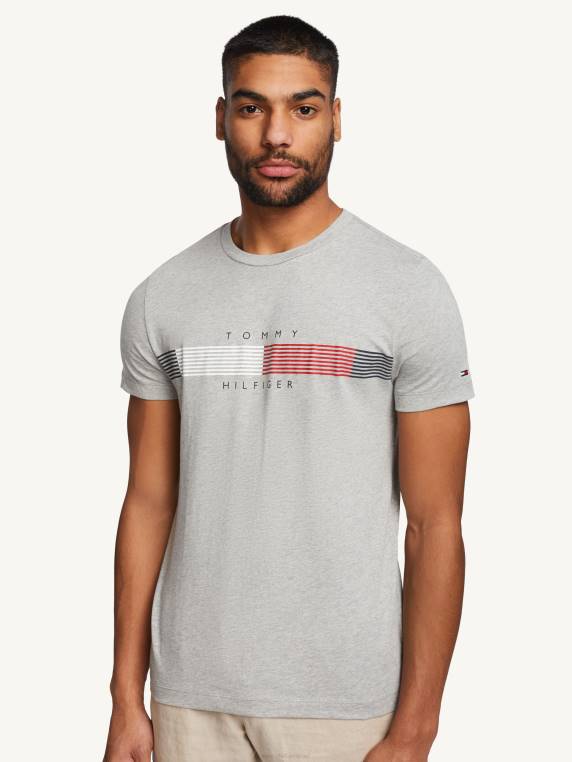 חולצה גרפית עם פס חזה NX20941 אברש אפור בהיר Tommy Hilfiger