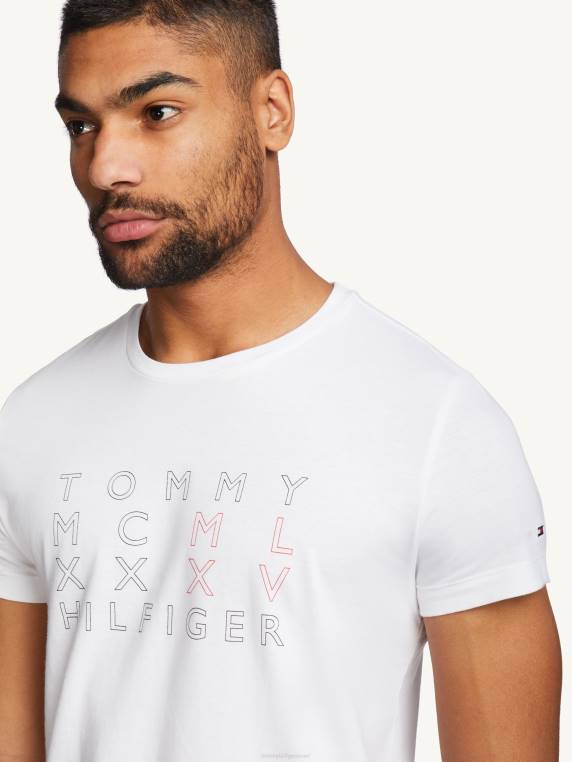 חולצת טריקו עם טקסט חתימה NX20948 לבן Tommy Hilfiger