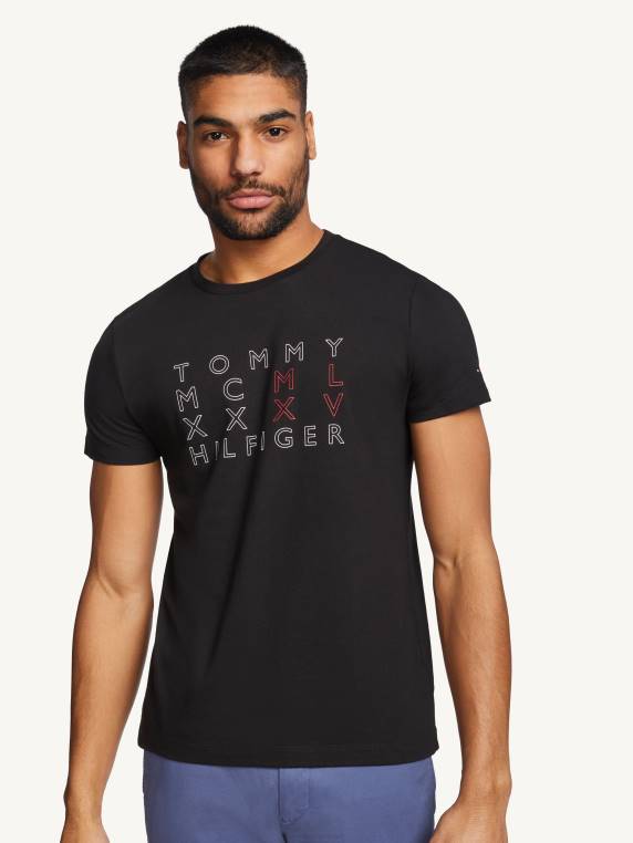 חולצת טריקו עם טקסט חתימה NX20950 שָׁחוֹר Tommy Hilfiger