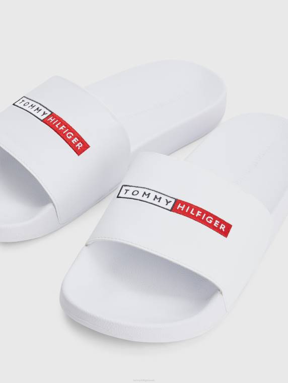 מגלשות בריכת רקמת לוגו NX20962 לבן Tommy Hilfiger