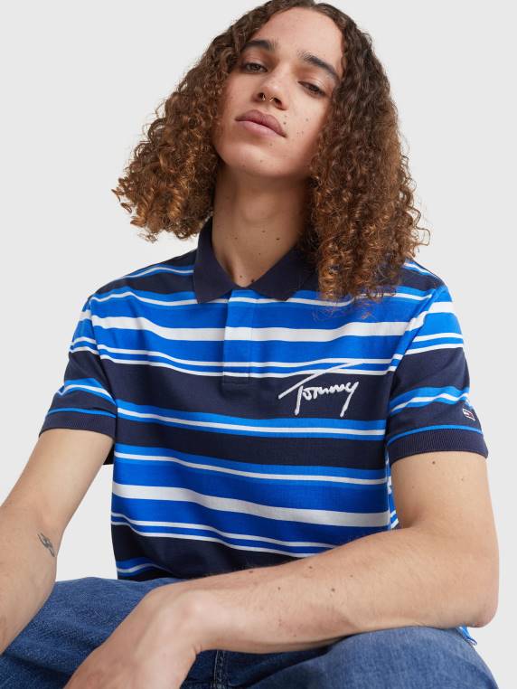 פולו ג'רסי פס לוגו חתימה NX20971 צי הדמדומים Tommy Hilfiger