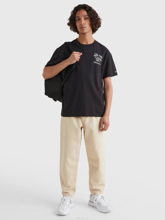 חולצת לוגו של פיצה NX20973 שָׁחוֹר Tommy Hilfiger