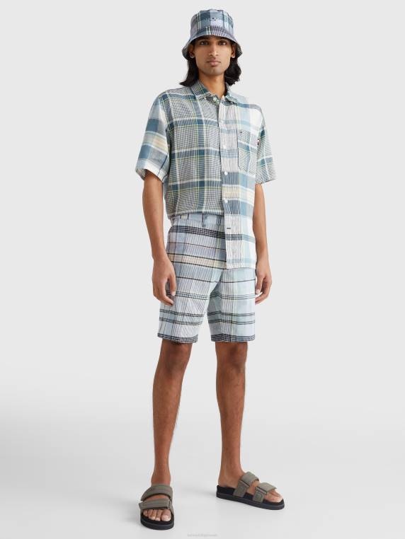 מכנס צ'ק קצר של מדרס רגוע של הארלם NX20994 כחול גבוה Tommy Hilfiger