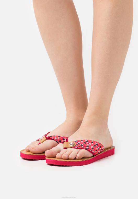 סנדלי T-Bar חוף שטוחים בהדפס גיאוגרפי NX205895 אי/ורוד Tommy Hilfiger