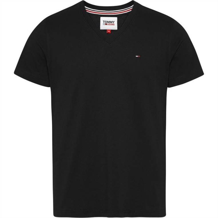 חולצת טי מקורית עם צווארון V NX2020163 טומי שחור Tommy Hilfiger