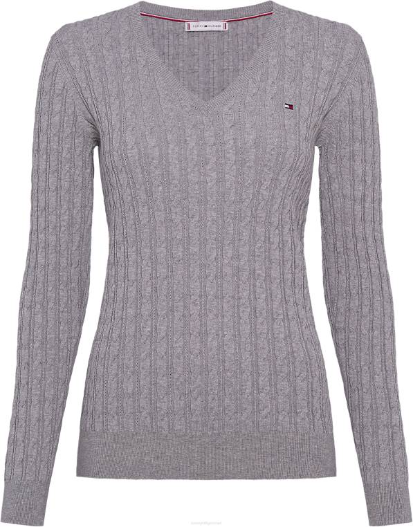 סוודר קלאסי עם צווארון V בכבלים NX202169 אברש אפור בהיר Tommy Hilfiger