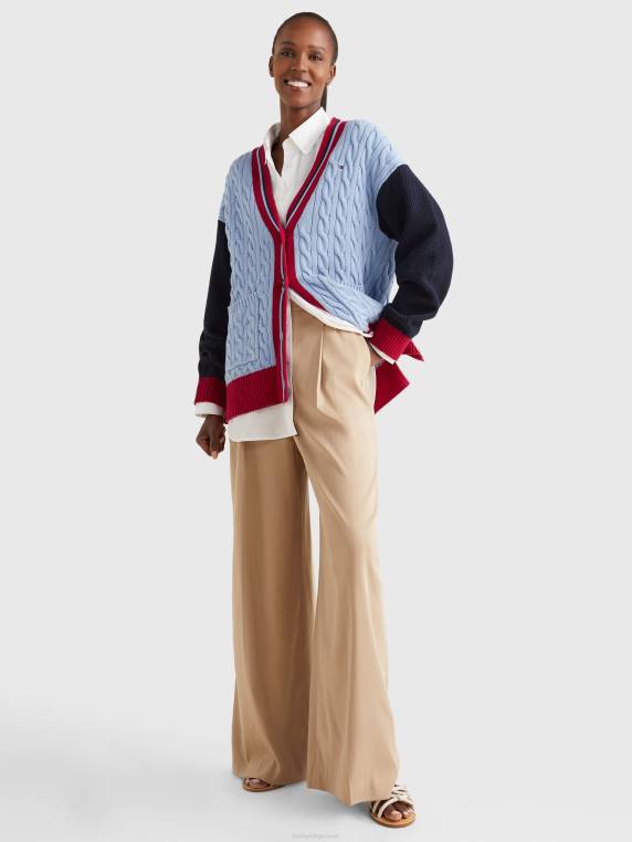 קרדיגן עם צווארון V סריג מעורב NX202190 כחול ירח Tommy Hilfiger