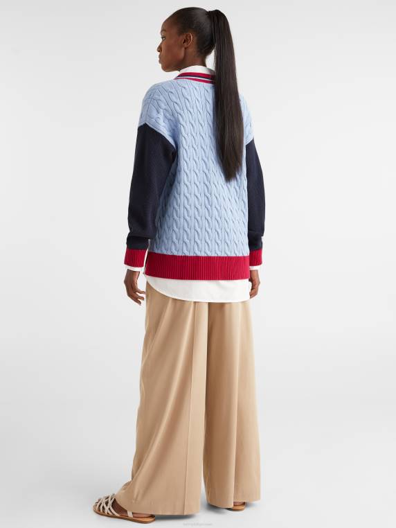 קרדיגן עם צווארון V סריג מעורב NX202190 כחול ירח Tommy Hilfiger