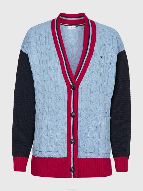 קרדיגן עם צווארון V סריג מעורב NX202190 כחול ירח Tommy Hilfiger
