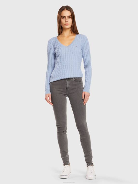 סוודר קלאסי עם צווארון V בכבלים NX202201 כחול ירח Tommy Hilfiger