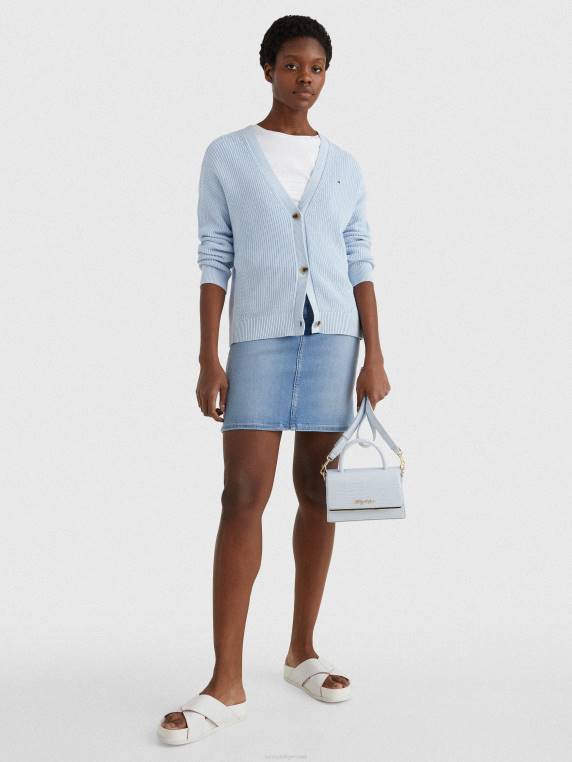 קרדיגן עם צווארון V מכותנה אורגנית בכושר נינוח NX202210 כחול מבריז Tommy Hilfiger