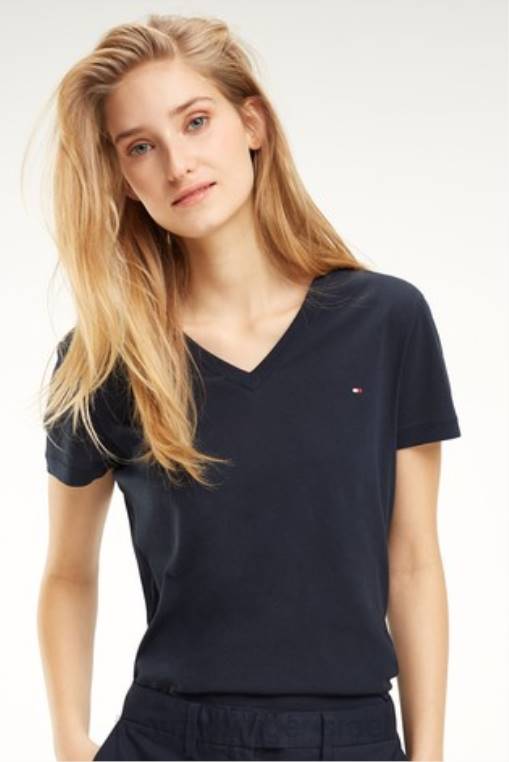 חולצת טריקו עם צווארון V NX202935 כְּחוֹל Tommy Hilfiger