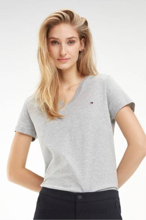 חולצת טריקו עם צווארון V NX202936 אפור Tommy Hilfiger