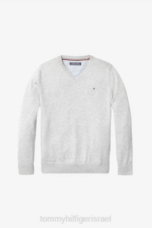 סוודר בנים עם צווארון V NX203017 אפור Tommy Hilfiger
