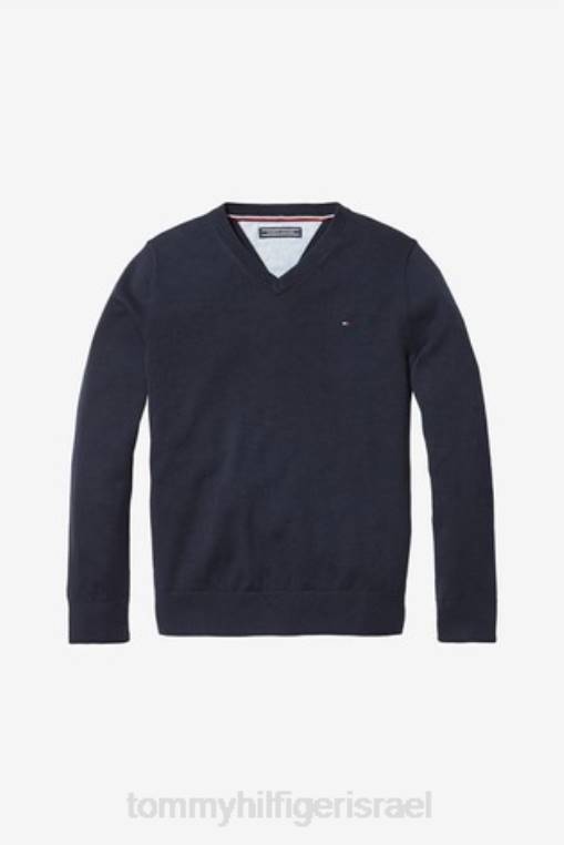 סוודר בנים עם צווארון V NX203074 כְּחוֹל Tommy Hilfiger