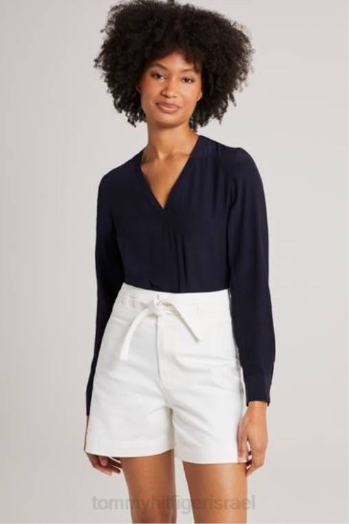 חולצת ויסקוזה עם צווארון V NX203111 כְּחוֹל Tommy Hilfiger