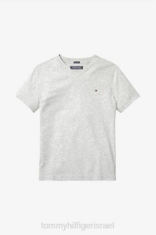 חולצת טריקו בסיסית לבנים עם צווארון V NX203265 אפור Tommy Hilfiger