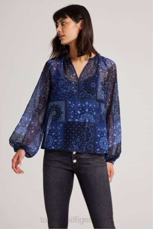 חולצת פייזלי עם צווארון V NX203348 כְּחוֹל Tommy Hilfiger