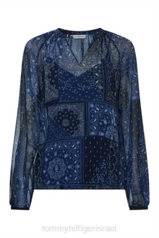 חולצת פייזלי עם צווארון V NX203348 כְּחוֹל Tommy Hilfiger