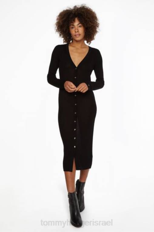 קרדיגן מקסי עם צווארון V NX203394 שָׁחוֹר Tommy Hilfiger