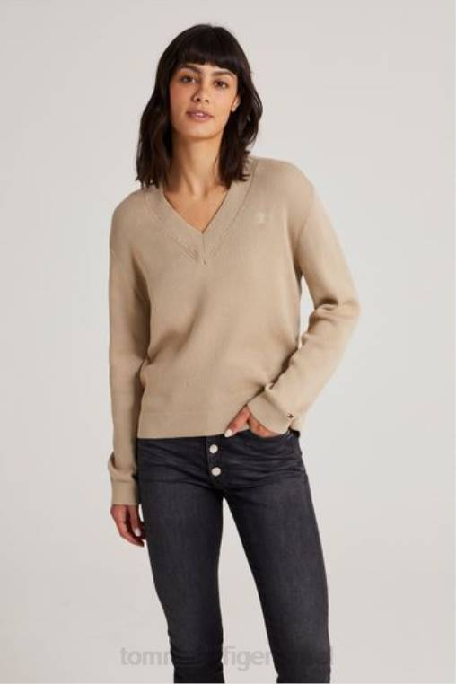 סוודר צווארון V מצולע NX203531 חום Tommy Hilfiger