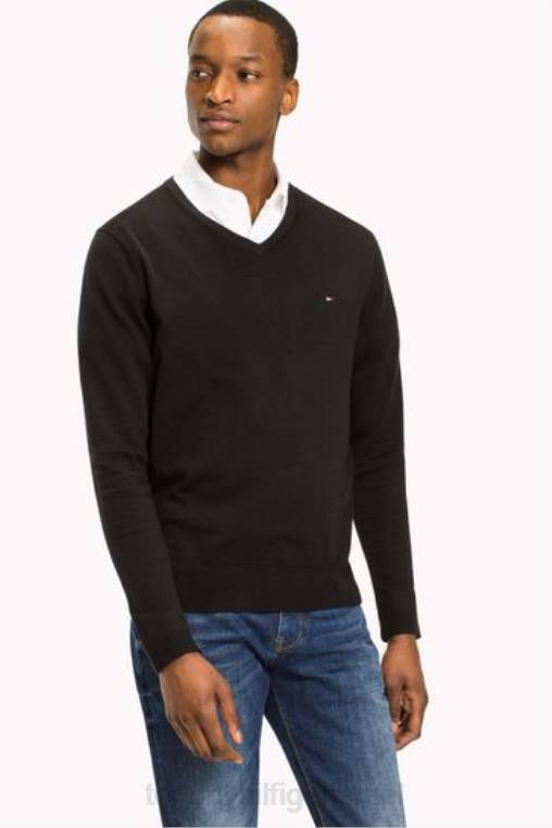 סוודר עם צווארון V NX203577 שָׁחוֹר Tommy Hilfiger