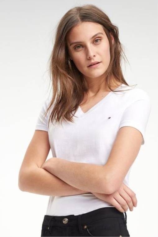 חולצת טריקו עם צווארון V NX203591 לבן Tommy Hilfiger