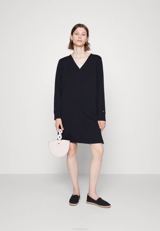 שמלת ג'רסי שמלה קצרה עם צווארון V NX203982 שמיים מדבריים Tommy Hilfiger