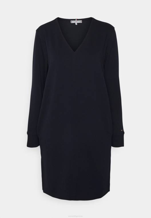 שמלת ג'רסי שמלה קצרה עם צווארון V NX203982 שמיים מדבריים Tommy Hilfiger
