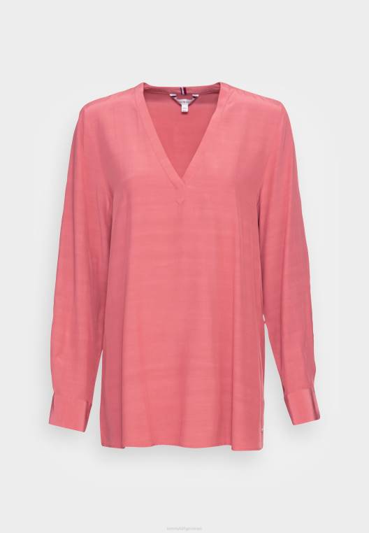 חולצה מוצקה עם צווארון V NX204255 ורוד אנגלי Tommy Hilfiger