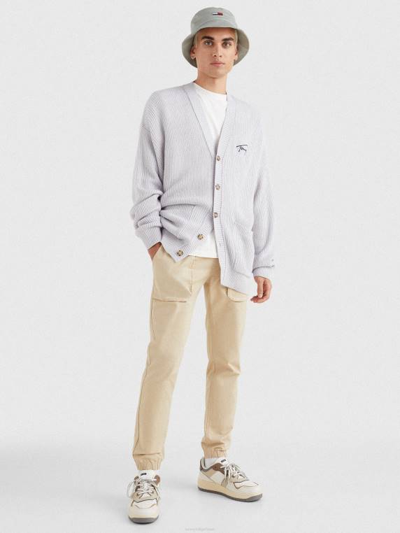 קרדיגן סרוג רקמה עם צווארון V NX20695 אברש אפור כסוף Tommy Hilfiger