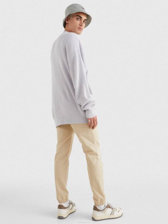 קרדיגן סרוג רקמה עם צווארון V NX20695 אברש אפור כסוף Tommy Hilfiger