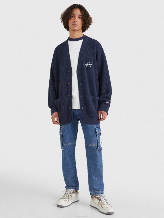 קרדיגן סרוג רקמה עם צווארון V NX20698 צי הדמדומים Tommy Hilfiger