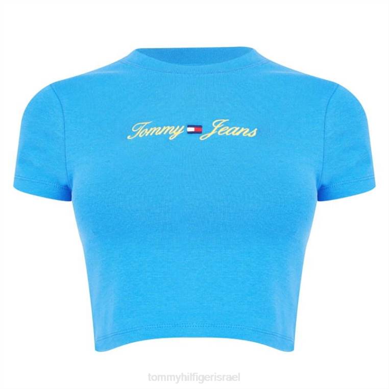 חולצת טי לוגו ליניארי של acid wash NX2020110 aqua c4p Tommy Hilfiger