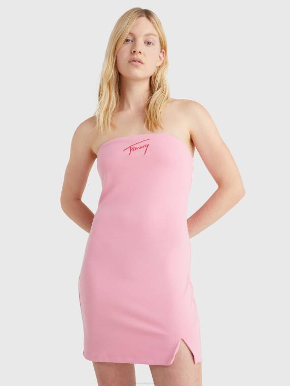 שמלת bodycon רקמת חתימה NX202058 ורוד טרי Tommy Hilfiger