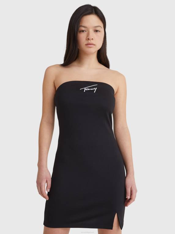 שמלת bodycon רקמת חתימה NX202099 שָׁחוֹר Tommy Hilfiger